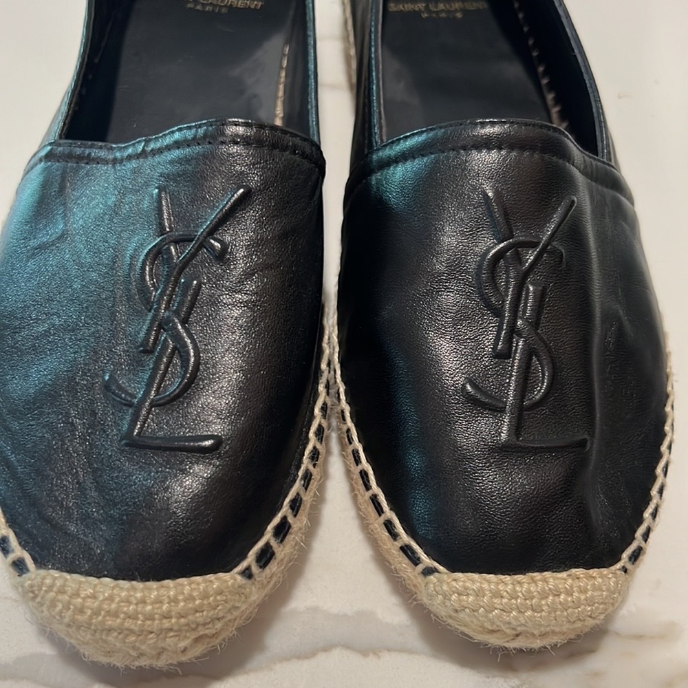 Black leather YSL espadrilles